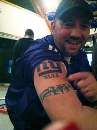 Giants fan celebrates Super Bowl XLVI