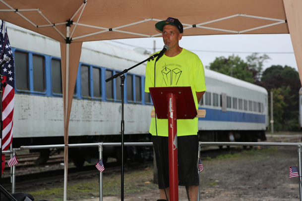 Patrick Voorees adresses the crowd.