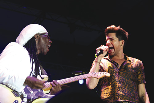 Nile Rodgers and Adam Lambert at last year’s AFTEE concert. (Credit: Carrie Miller)
