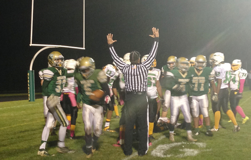 McGann-Mercy senior Reggie Archer (5) scored two touchdowns in Friday's win over Wyandanch. (Credit: Joe Werkmeister)
