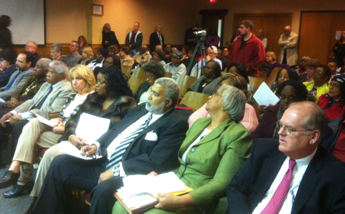 TIM GANNON PHOTO | The Town Hall meeting room during Wednesday's public hearing.