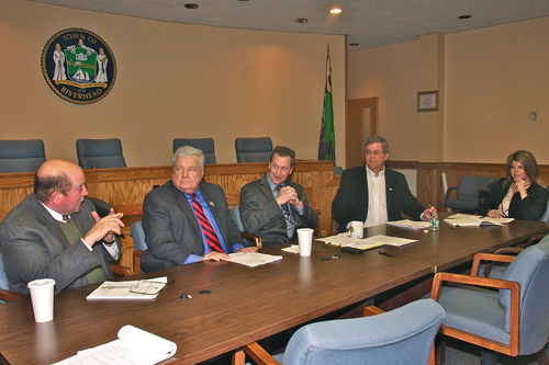 Riverhead town board members Jim Wooten, John Dunleavy, Supervisor Sean Walter, George Gabrielsen and Jodi Giglio