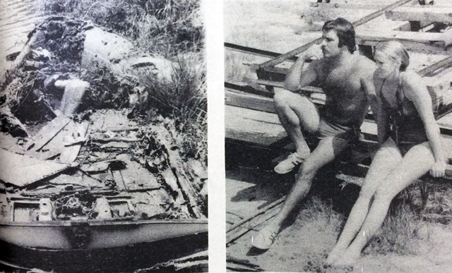 Bob Mirabelli and Irene Krizek and the boat they were on that exploded. (Credit: Lou Grasso)