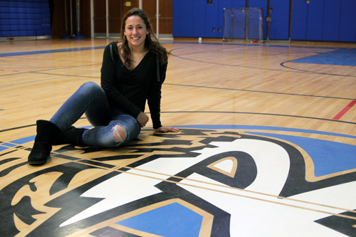 JENNIFER GUSTAVSON PHOTO | Riverhead senior Carolyn Carrera inside the school's gymnasium.