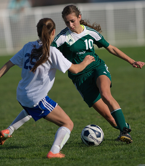 Dayna Young scored both of Mercy's goals in Saturday's playoff loss at Mattituck. (Credit: Garret Meade)