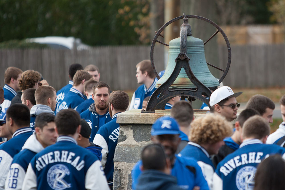 Players from 15 seasons of Riverhead football were in attendance Saturday. (Credit: Katharine Schroeder)