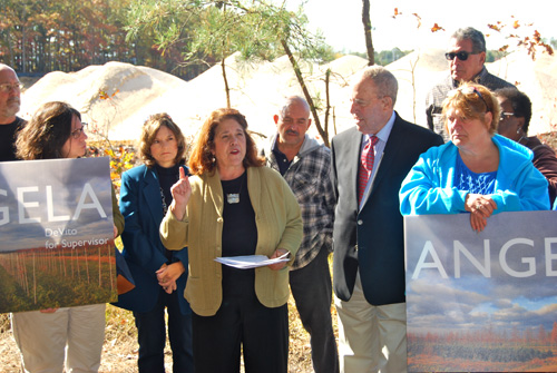 COURTESY PHOTO | Supervisor candidate Angela DeVito (center) and other Democratic town candidates and supporters at the Costo site Tuesday morning.