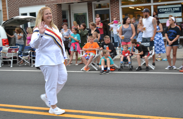 Denise Lucas served as grand marshal of the Jamesport Fire Department parade Wednesday. (Credit: Maggie Bokinz)
