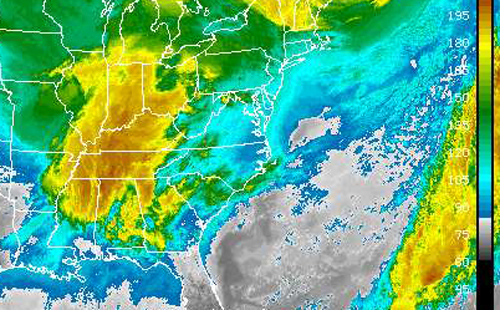 COURTESY SATELLITE PHOTO | This National Weather Service map shows Saturday's quick-moving storm churning over Kentucky.