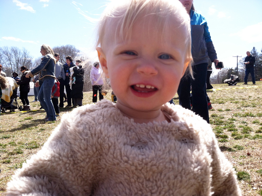 At 14 months, Alice Wisniewski was among the youngest Easter Egg hunters in Flanders Saturday. (Credit: Michael White)