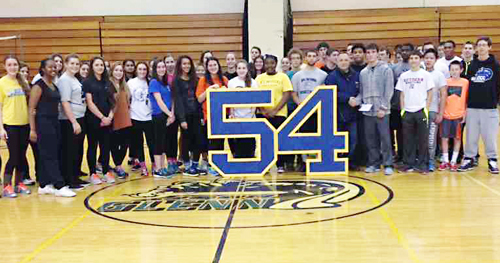 Students at John Glenn High School donated a "54" plaque to Shoreham-Wading River in memory of Tom Cutinella. (Credit: John Glenn School District)