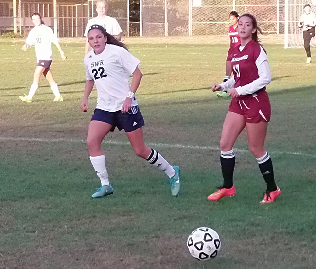 Shoreham-Wading River senior Emily Sopko spent the second half Monday playing a different position than she's used to. (Credit: Joe Werkmeister)