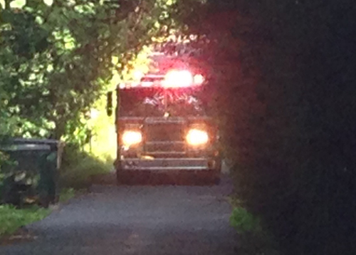 CYNDI MURRAY PHOTO | Two engines ere called to the scene of a house fire on Sound Shore Road in Riverhead Sunday evening.