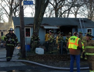PAUL SQUIRE PHOTO | Volunteer firefighters knocked down a house fire in a ranch-style house Wednesday morning in Riverhead. PAUL SQUIRE PHOTO | Volunteer firefighters knocked down a house fire in a ranch-style house Wednesday morning in Riverhead.