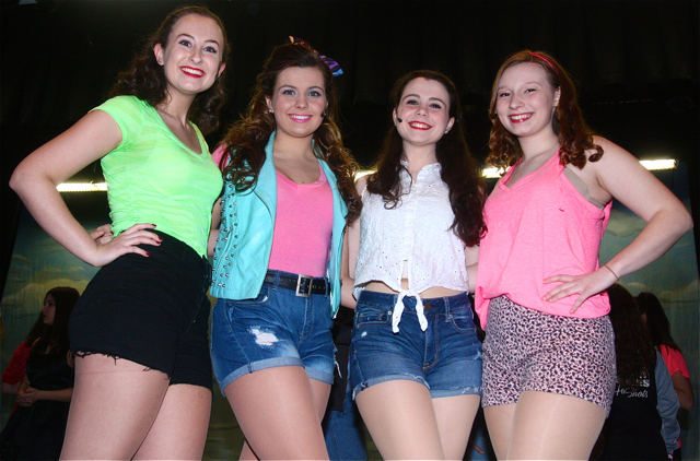 Cast members of "Footloose" include: Shannon McAllister as Vrleen (from left), Victoria Carroll as Rusty, Aria Saltini as Ariel Moore and Lauren Schmitt as Wendy Joe. (Credit: Barbaraellen Koch)
