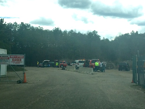 Fire crews battled a brush fire at Calverton Shooting Range Monday. (Credit: Cyndi Murray)