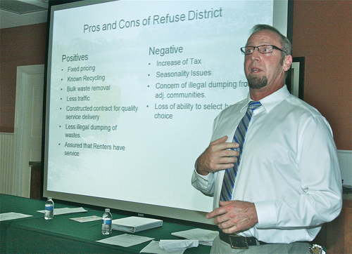 Southampton councilman Brad Bender spoke to residents at the recent FRANCA meeting about garbage pick up. (Credit: Barbaraellen Koch)