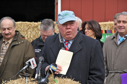 Long Island Farm Bureau president Joe Gergela at Tuesday's press conference in Melville. (Credit: Carrie Miller)