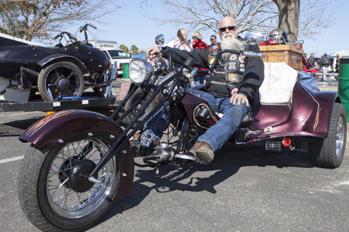 Jimmy Punda of North Shirley aboard his 1971 VW trike custom-built "toy." (Credit: Katharine Schroeder)