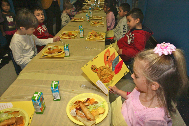 Students enjoy the feast. (Credit: Barbaraellen Koch)