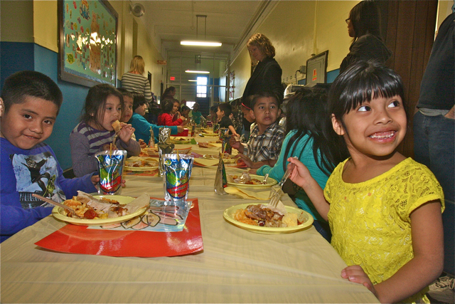 Students enjoy the feast. (Credit: Barbaraellen Koch)