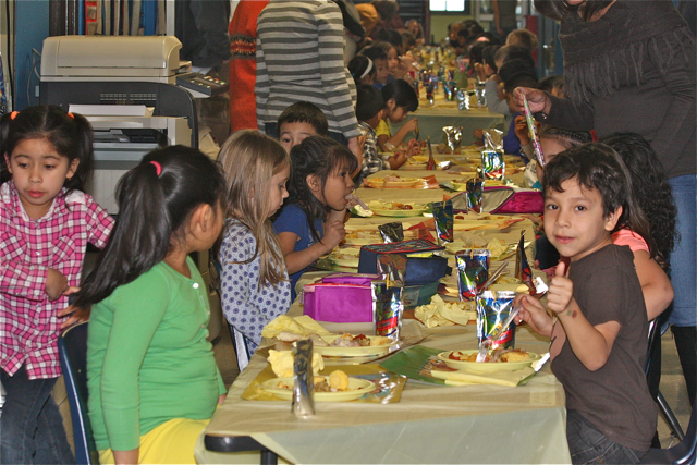 Students enjoy the feast. (Credit: Barbaraellen Koch)