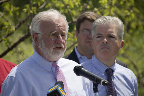 Congressman Tim Bishop (left) and County Executive Steve Bellone urged the federal government to designate the Long Island Sound and Peconic Estuary as (Credit: Paul Squire)