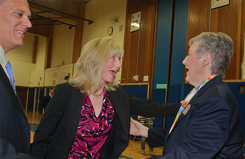 Sue Koukounas, center, and Ann Cotten-DeGrasse, right, were the top two vote-getters on Tuesday night. (Credit: Barbaraellen Koch)