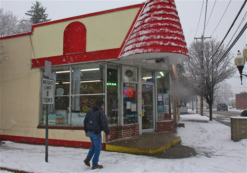 BARBARAELLEN KOCH PHOTO | Town Building and Grounds worker Mark Griffin stops in at the Polish Town Corner Grocery and deli to grab a cup of coffee before going on some inspections he needed to make today.