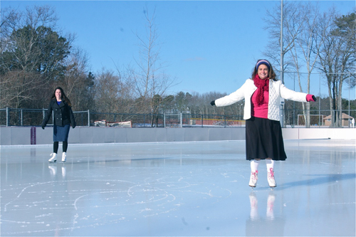 BARBARAELLEN KOCH PHOTO | Georgia Gabrielssen (left) and her mother Janice were the first skaters to try out the ice rink Thursday.