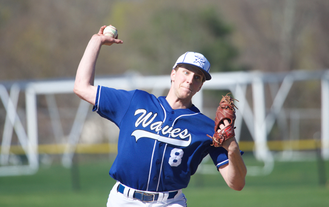 Riverhead pitcher John Wendt threw six innings against Half Hollow Hills West Tuesday, giving up four runs. (Credit: Robert O'Rourk)