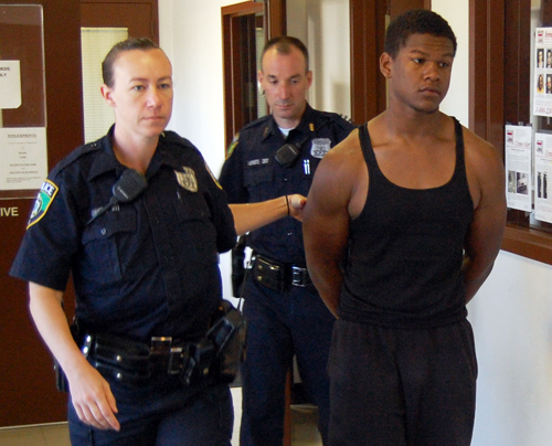 GRANT PARPAN PHOTO | Jvon Creighton enters Riverhead Town Justice Court Sunday morning.