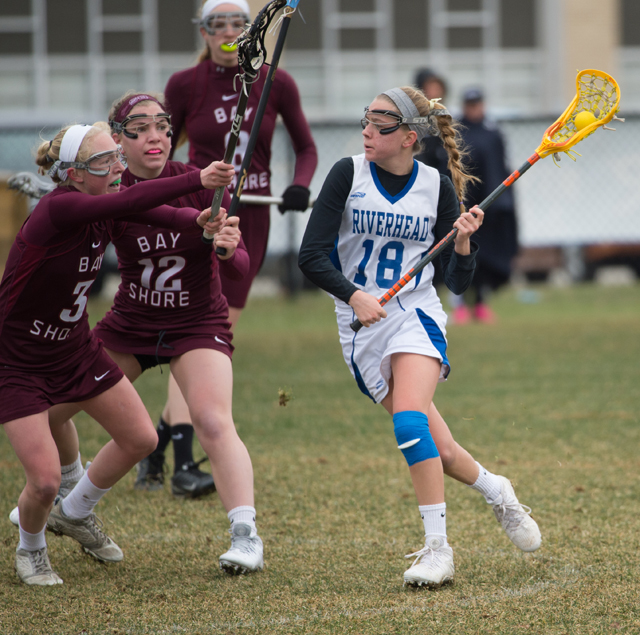 Riverhead eighth grader Kayla Kielbasa scored four goals to lead the Blue Waves Thursday. (Credit: Robert O'Rourk)