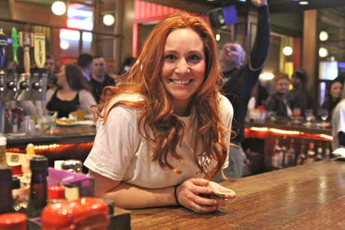 The lacrosse team’s former manager, Kelsey Stark, 26, of Riverhead, volunteered to be the guest bartender for the fundraiser.