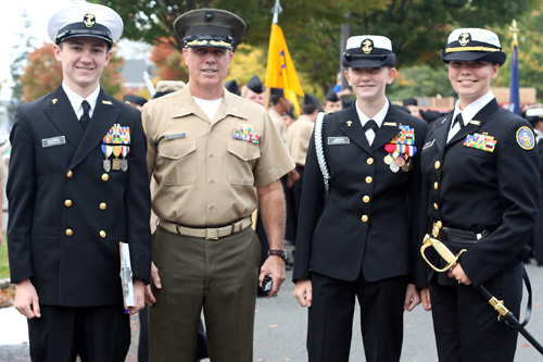 COURTESY PHOTO | Naval Science Instructor Lt. Col. Peter McCarthy, second from left, with Riverhead NJROTC cadets.