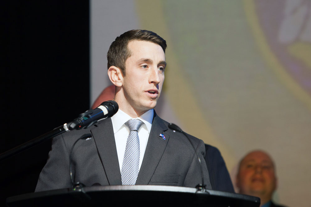 Cop of the Year Daniel Hogan addresses the audience. (Credit: Katharine Schroeder)