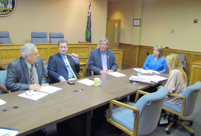 Town Board members discuss marketing EPCAL with deputy town attorney Anne Marie Prudenti, right, at Thursday's work session. (Credit: Tim Gannon)