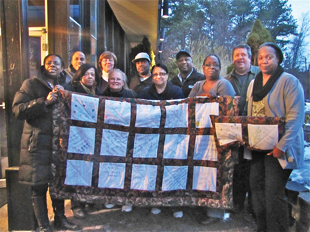Some of the friends, neighbors and other well-wishers who raised some $15,000 for the Fountaine family. Front row, from left: Sherry Kemp, Joyce Russell, Dolline Welch, Darlene Hobson, Robin Berkeley and Lyn Fountaine. Back row: Tracey Fountaine, Gundula Dueperthal, Bill Russell, Jerry Hobson and Chris Sheldon. (Credit: Tim Gannon)