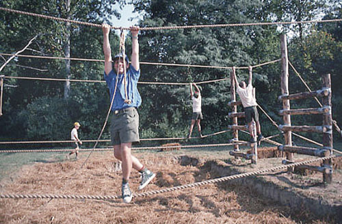 BOY SCOUTS OF AMERICA COURTESY PHOTO | Scouts on a rope obstacle course.