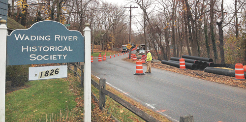 JOE PINCIARO PHOTO | Road work in Wading River just to the west of the Duck Ponds.