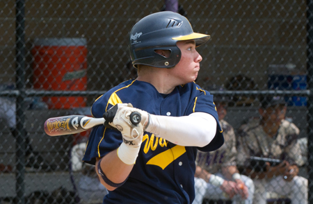 Nicchi ROBERT O'ROURK PHOTO | Shoreham-Wading River senior Andrew Nicchi hit a two-run home run in the first inning Monday as Shoreham won 12-1 at Sayville.