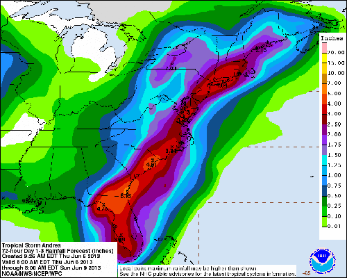 NOAA COURTESY PHOTO | A forecast of rain totals across the East Coast over the next three days.