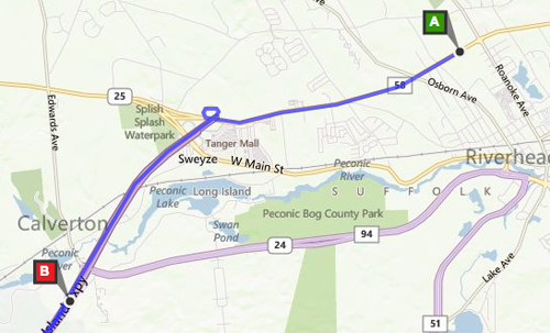 BING MAPS | The route police say Robert Davis drove as he attempted to leave the scene where he allegedly assaulted his girlfriend.