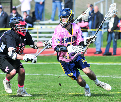 Shoreham-Wading River junior Ryan Bray scored two goals with four assists Saturday against Mount Sinai. (Credit: Bill Landon)