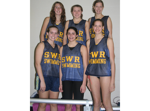 COURTESY PHOTO | All six of Shoreham-Wading River's swimmers improved on their times Saturday in the Section XI Championships. From left, top row: Rena Gabbia, Emily Anderson and Meghan Friberg; bottom row: Annie Loscalzo, Nichole Visintin and Keelyn Friberg.