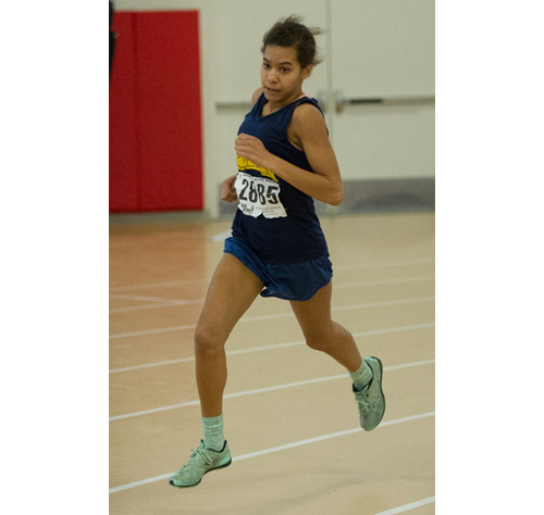 ROBERT O'ROURK PHOTO | Shoreham-Wading River eighth-grader Katharine Lee was first in the 1,500 meters and second in the 600 on Sunday at Suffolk County Community College in Brentwood.