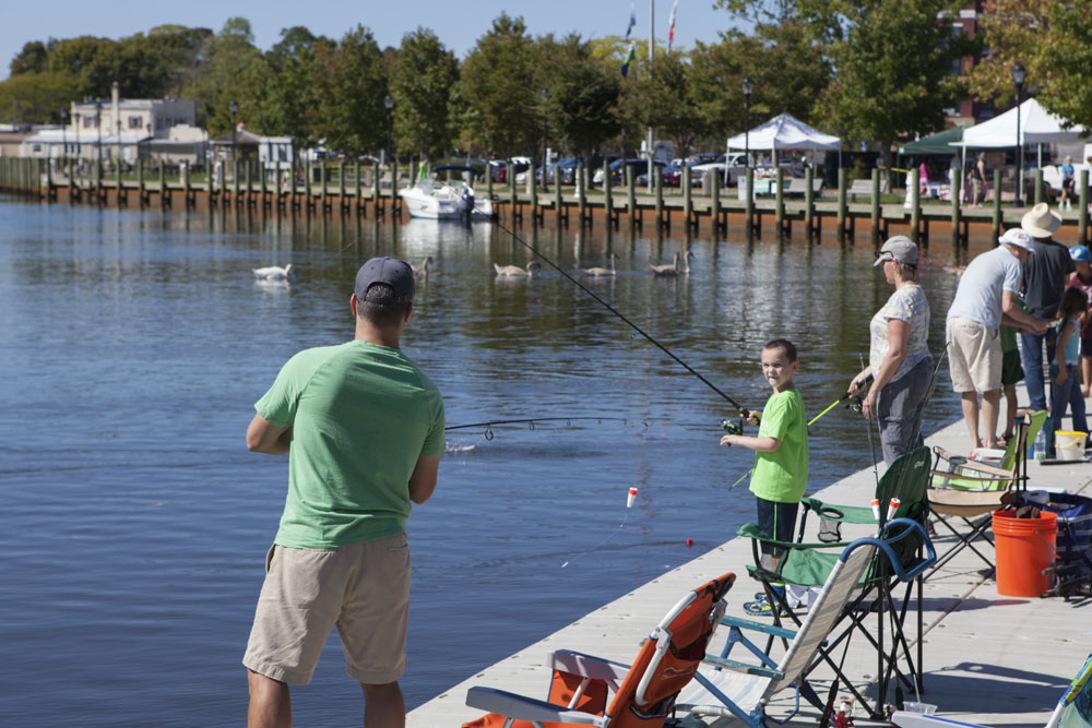 Fishing along the river.