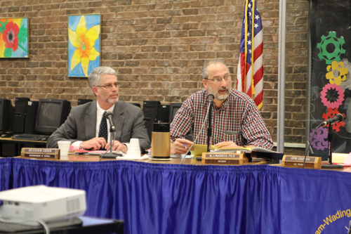 Shoreham-Wading River School District Superintendent Steven Cohen, left, and school board president Bill McGrath. (Credit: Jennifer Gustavson)