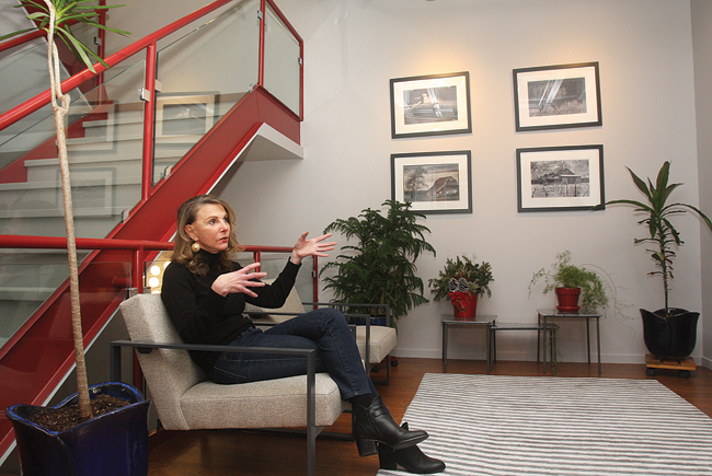 Thirty West Main developer Georgia Malone in the second-floor lounge. (Credit: Barbaraellen Koch)