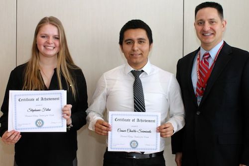 RIVERHEAD ROTARY COURTESY PHOTO | Stephanie Falisi, Ceaser Chabla-Sarmiento and RHS assistant principal Sean O’Hara at the Feb. 12 Riverhead Rotary Club luncheon.